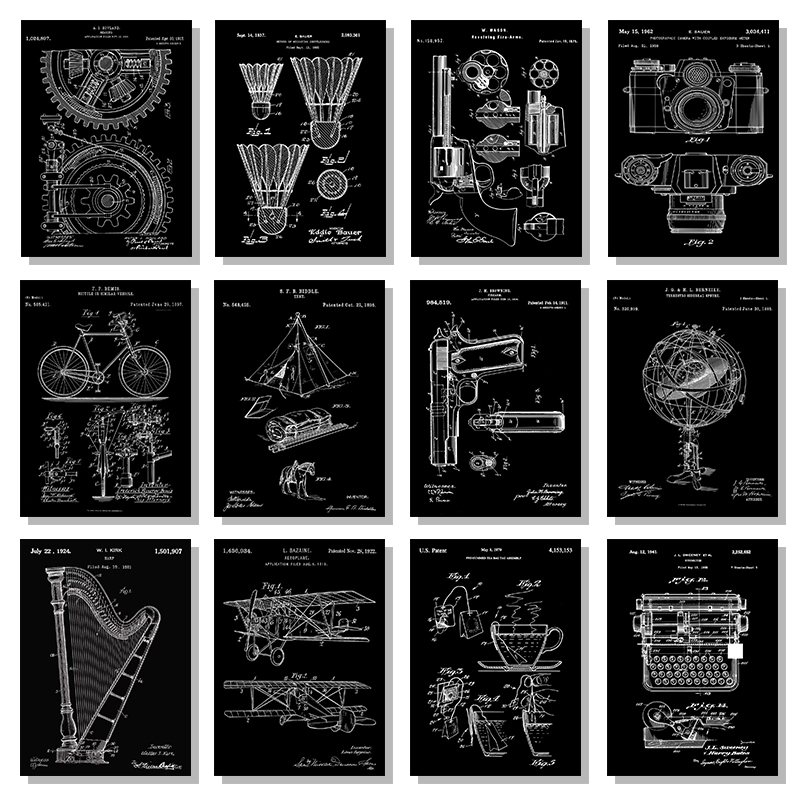 Sports Equipment Drawing - Patent Siyah Ve Beyaz poster Vintage