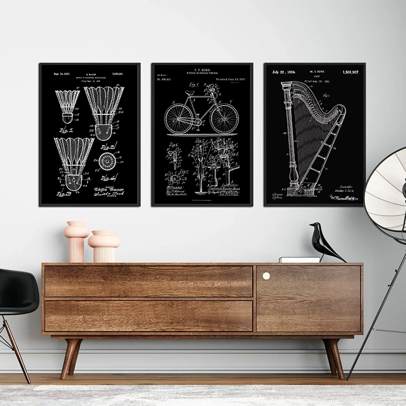Patent Siyah Ve Beyaz poster V - Sports Equipment Drawing incelemesi ve fiyatı